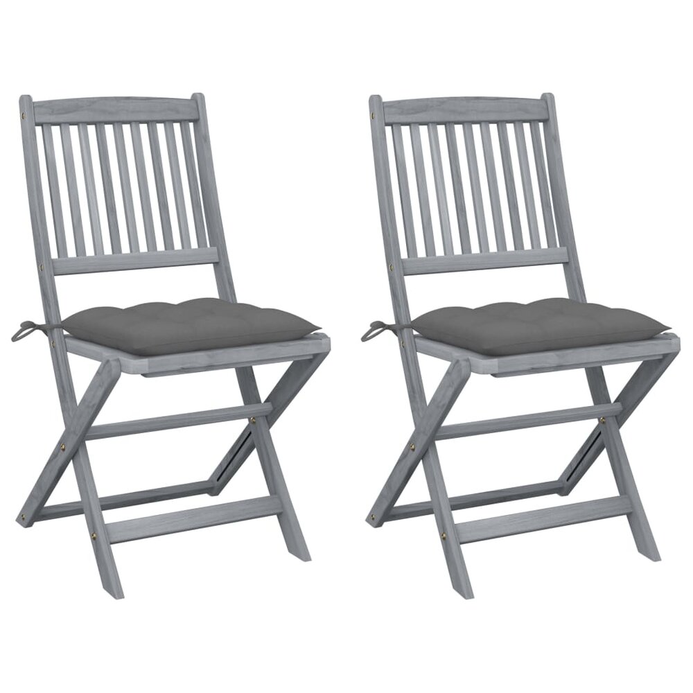 Tuinstoelen Fox SET 2 st inklapbaar met kussens acaciahout grijs