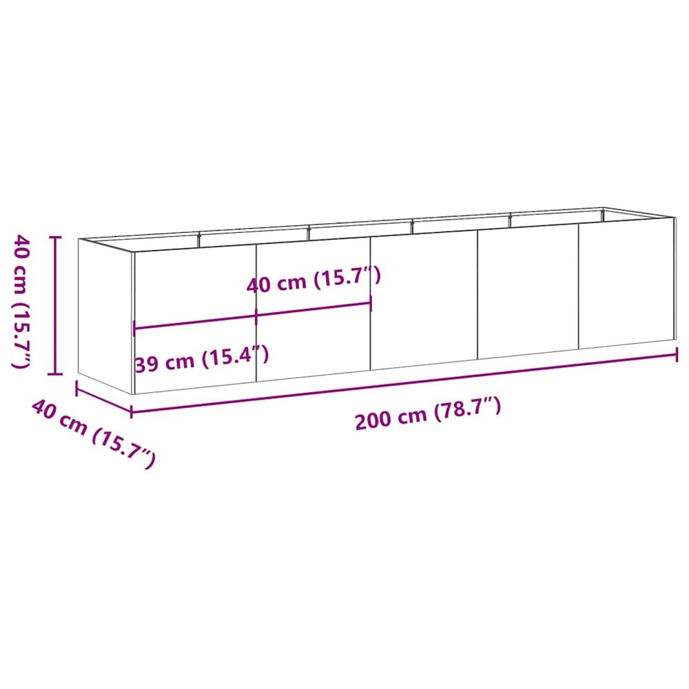 Plantenbak roestig 200x40x40 cm weervast staal