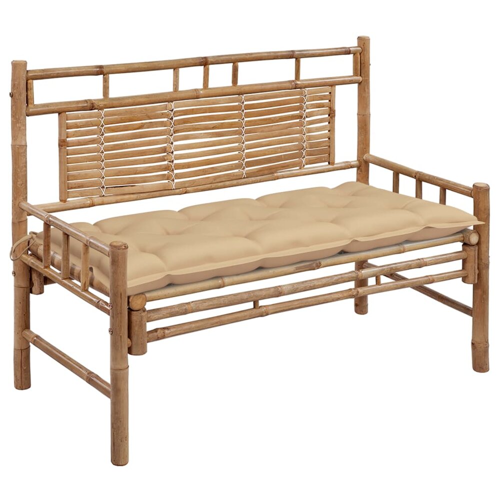 Tuinbank Guru met beige kussen 120 cm bamboe