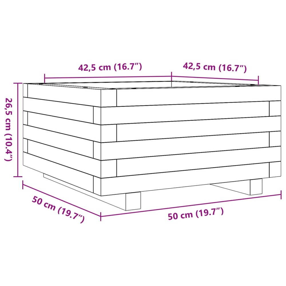 Plantenbak vierkant 50x50x26,5 cm ge&iuml;mpregneerd grenenhout