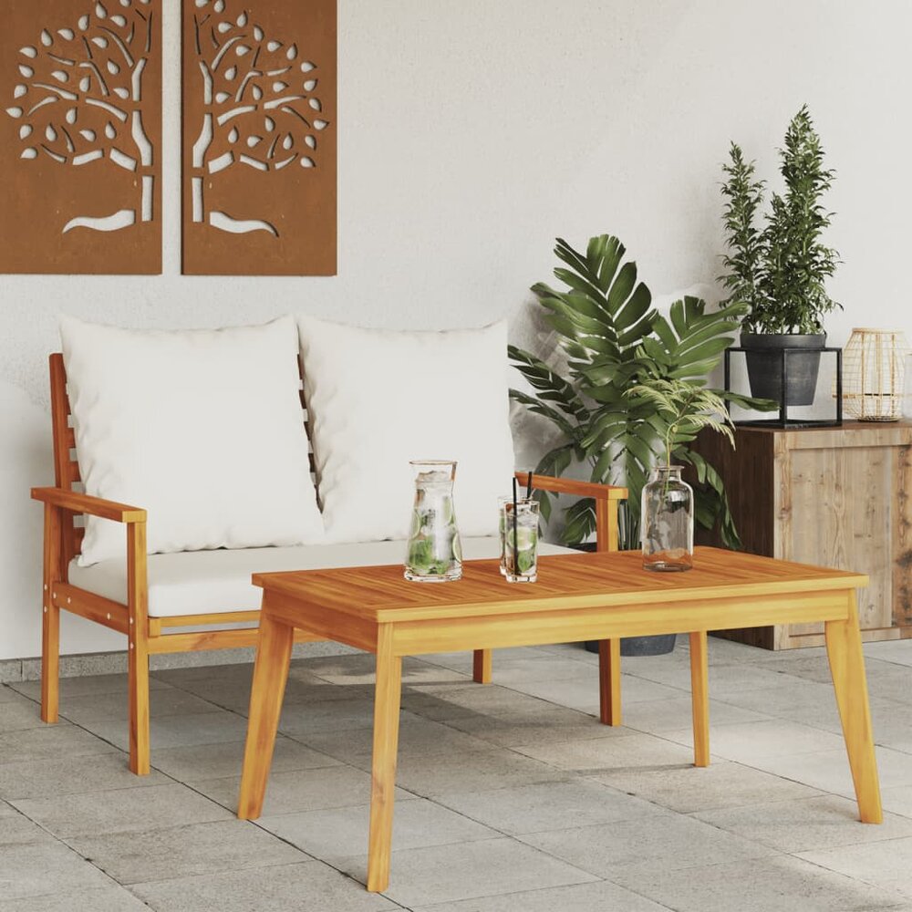 Loungeset Morshi bank met kussens en salontafel massief acaciahout