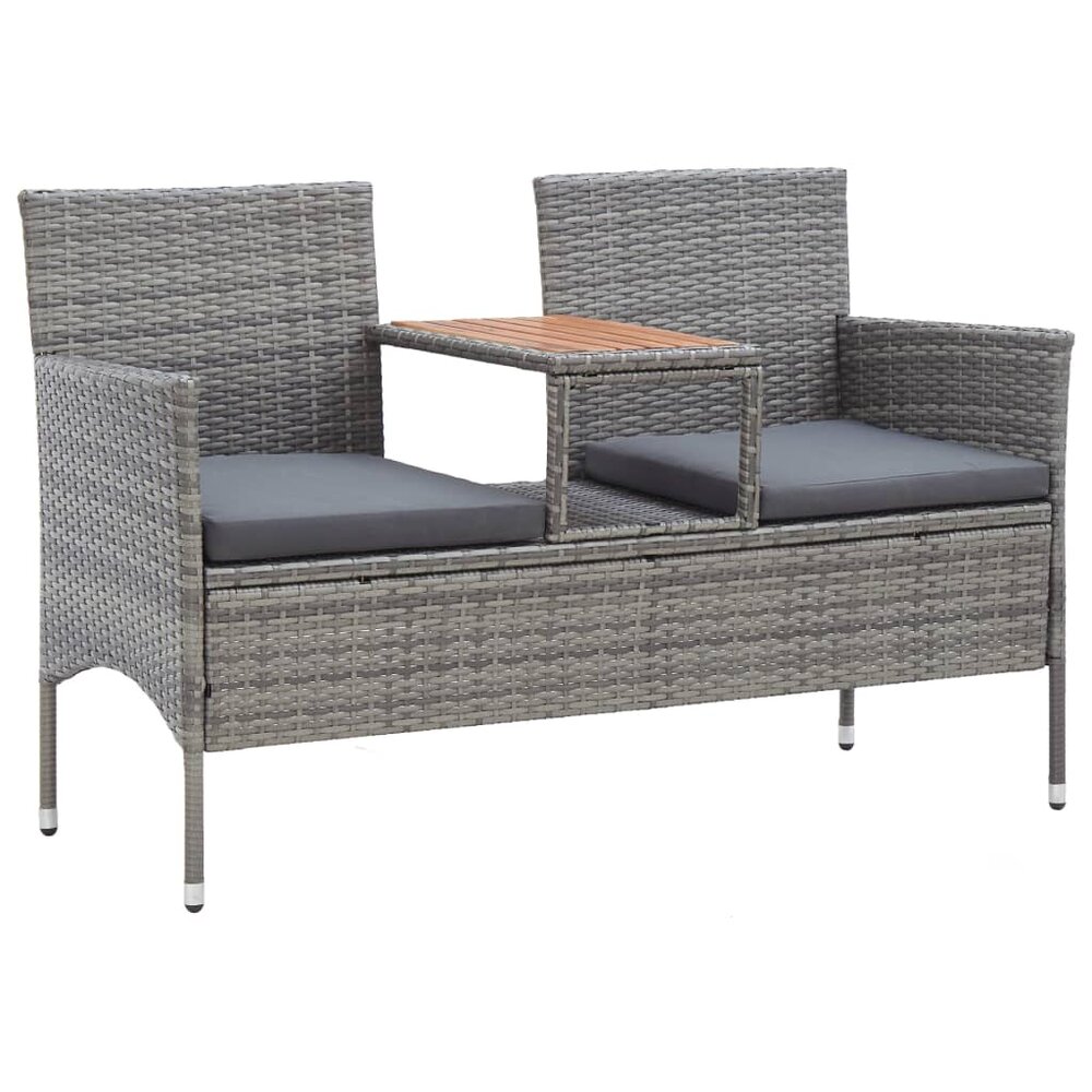 Tuinbank Twin 2-zits met tafeltje 143 cm poly rattan grijs