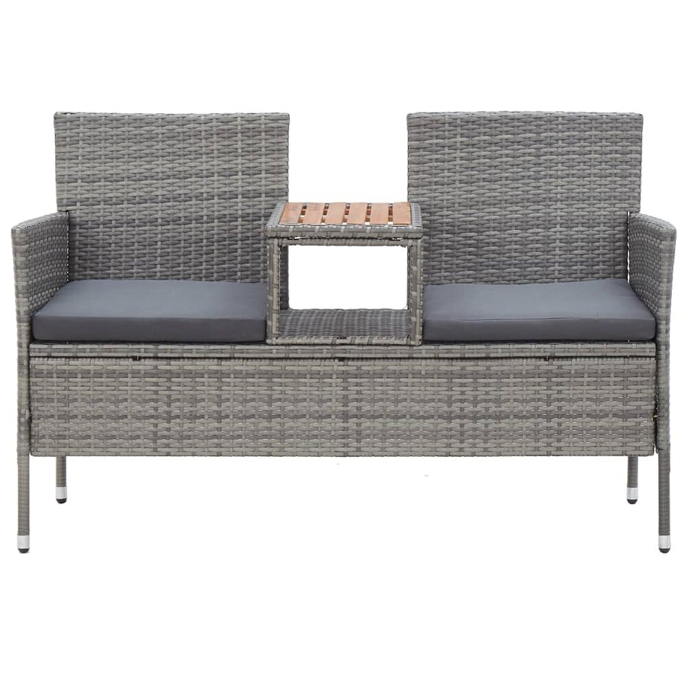 Tuinbank Twin 2-zits met tafeltje 143 cm poly rattan grijs