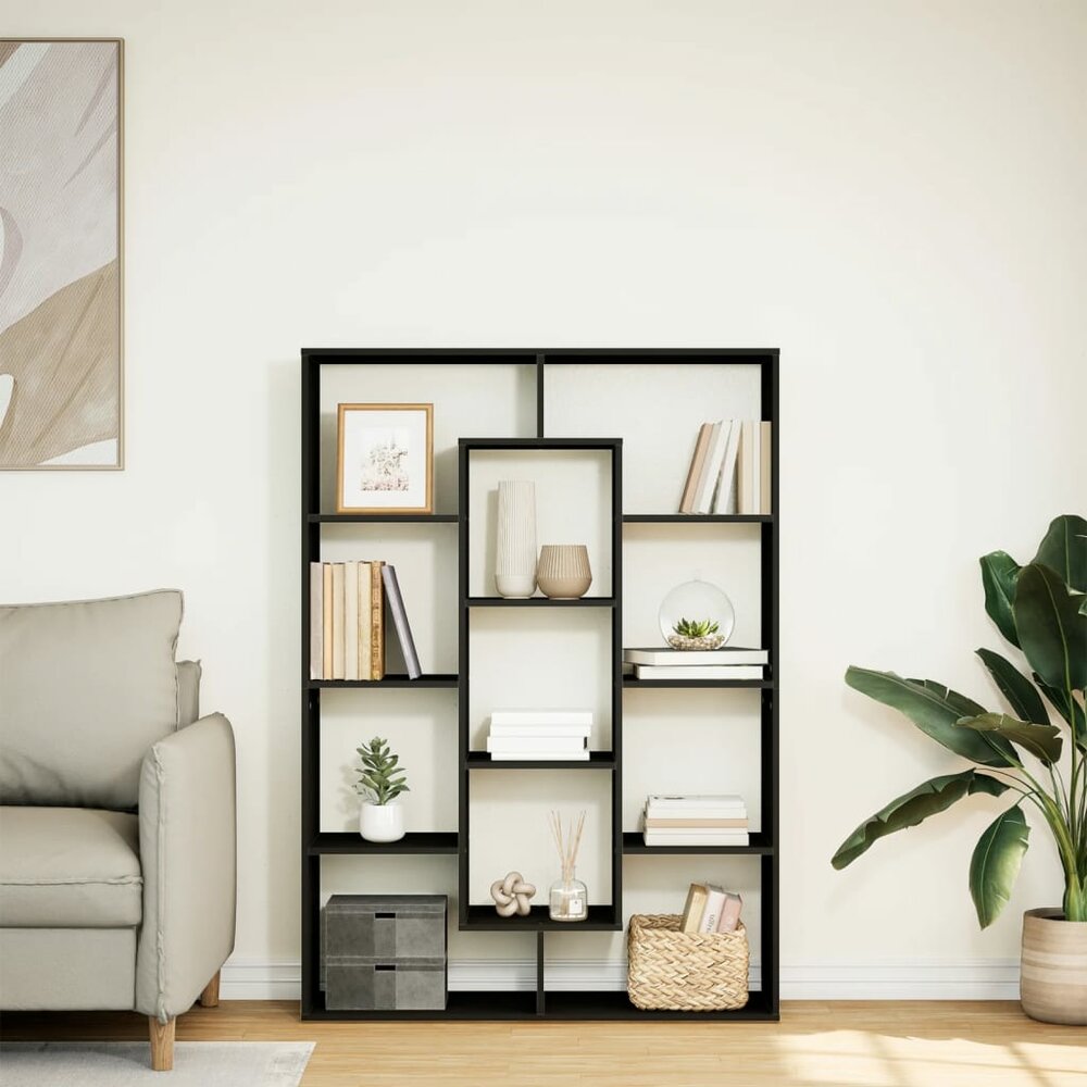 Boekenkast Andy 102x29x143 cm hout zwart - vakkenkast