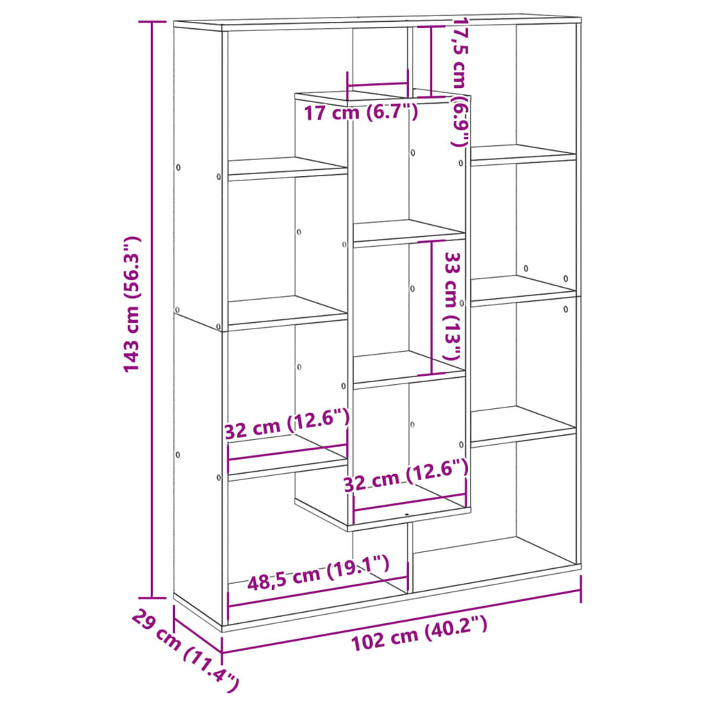 Boekenkast Andy 102x29x143 cm hout zwart - vakkenkast