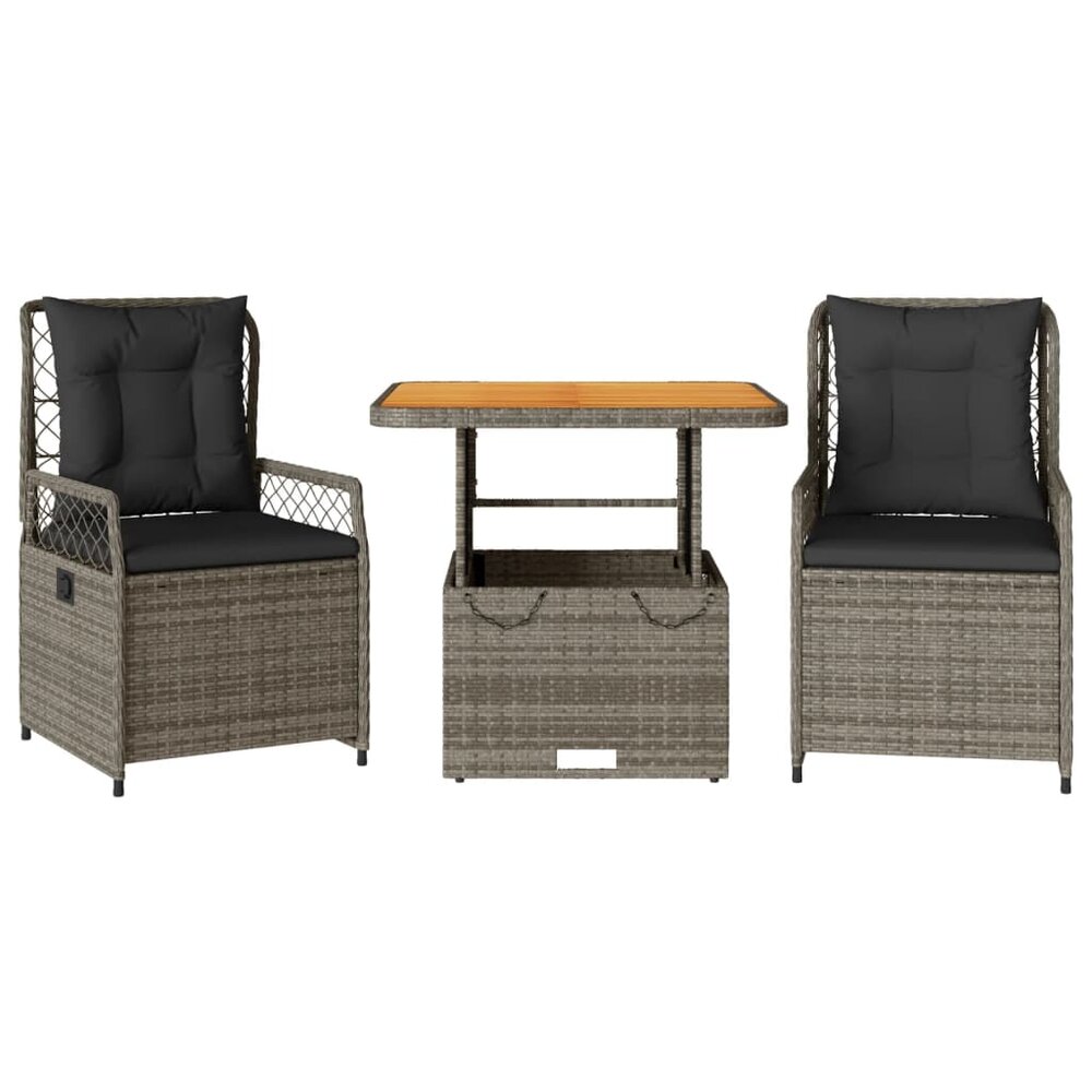 3-delige Tuinset Luxus met kussens poly rattan grijs