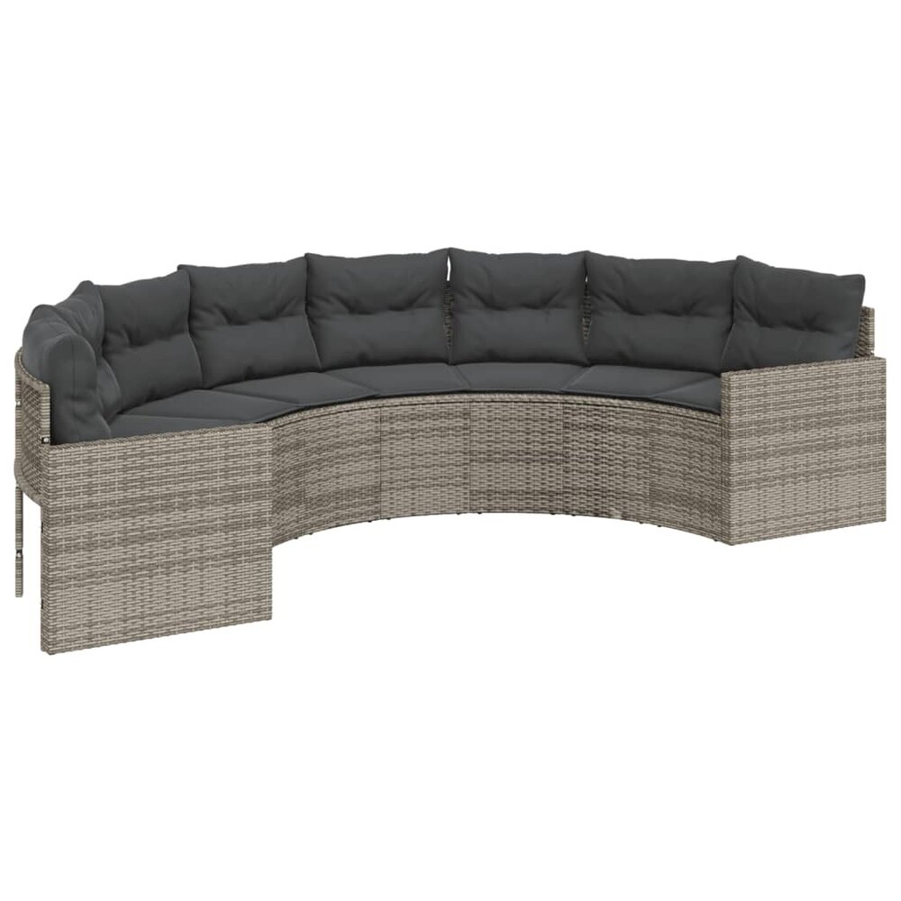 Tuinbank Rondo met kussens halfrond poly rattan grijs