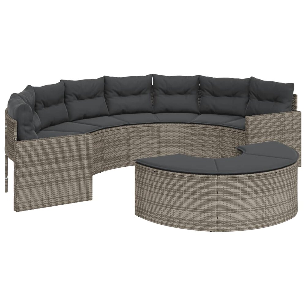 Tuinbank Rondo met kussens halfrond poly rattan grijs