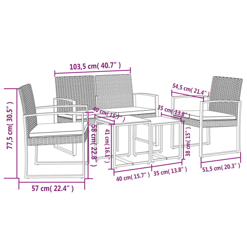 5-delige Loungeset Harma met kussens polypropeen rattan zwart