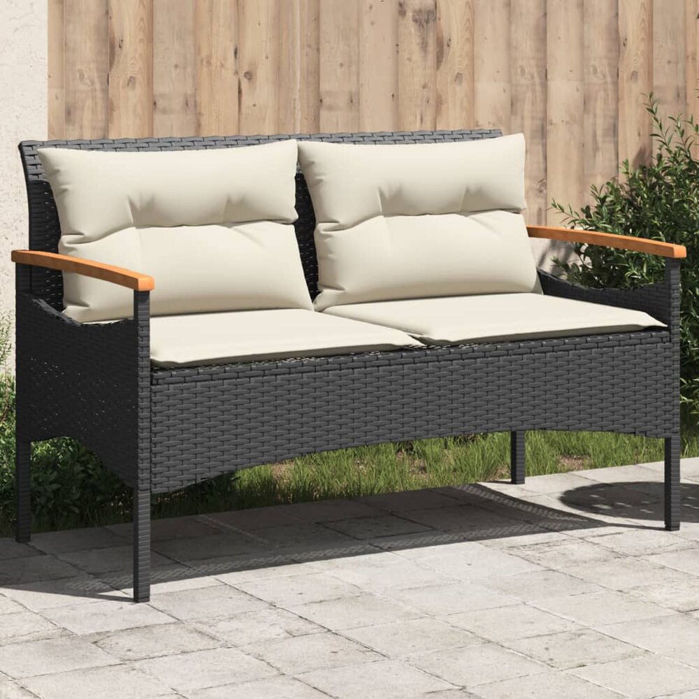 Tuinbank Mezzo met kussens 116x62,5x74 cm poly rattan zwart