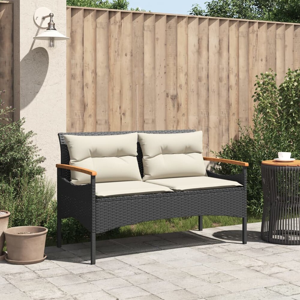 Tuinbank Mezzo met kussens 116x62,5x74 cm poly rattan zwart