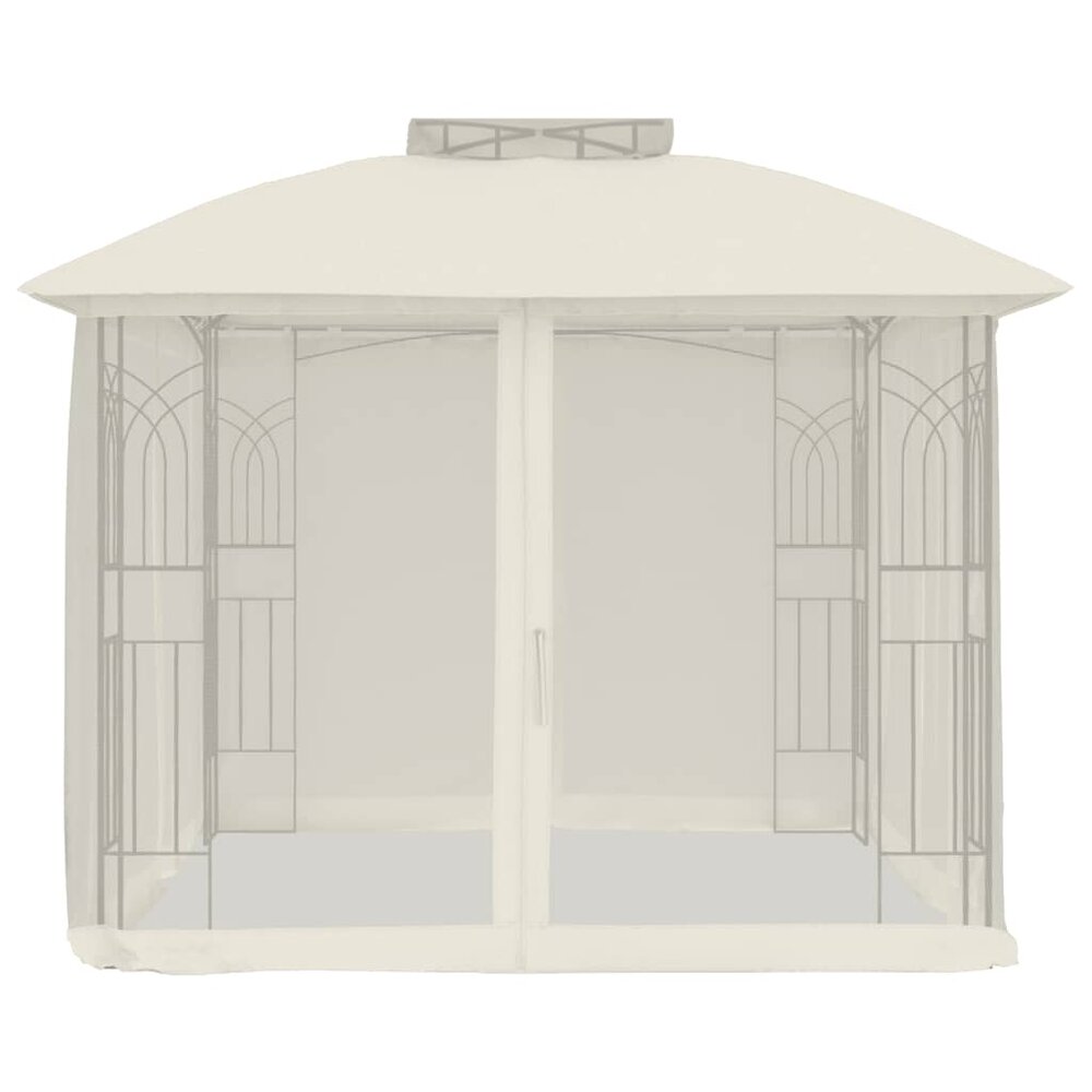 Partytent Prieel zijwanden van gaas en dubbel dak 2,94x2,94 m staal cr&egrave;me