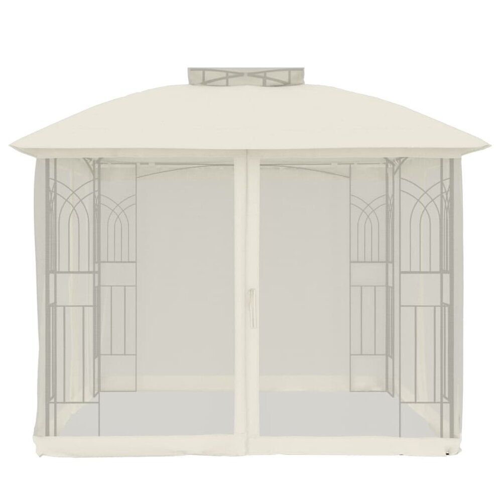 Partytent Prieel zijwanden van gaas en dubbel dak 2,94x2,94 m staal cr&egrave;me
