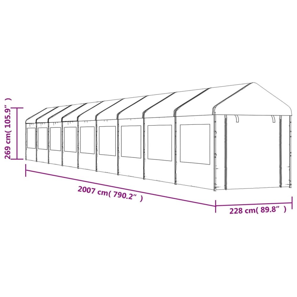 Partytent Prieel met dak 20,07x2,28x2,69 m polyetheen wit