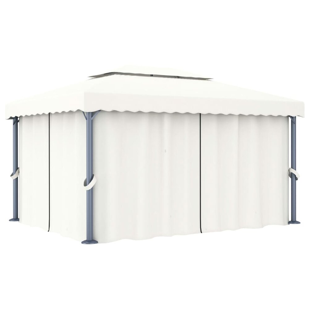 Partytent Prieel met gordijn en LED-lichtslinger 4x3 m cr&egrave;mewit