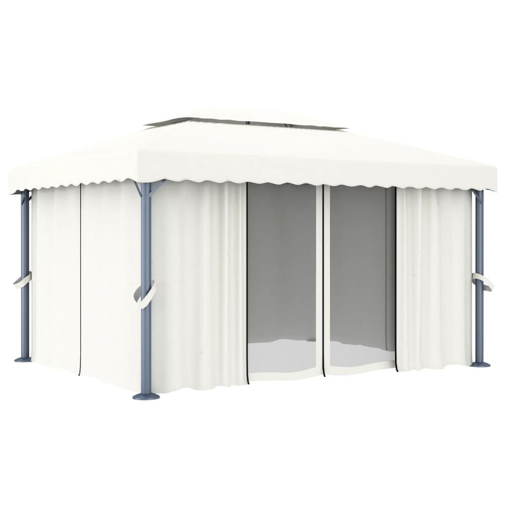 Partytent Prieel met gordijn en LED-lichtslinger 4x3 m cr&egrave;mewit