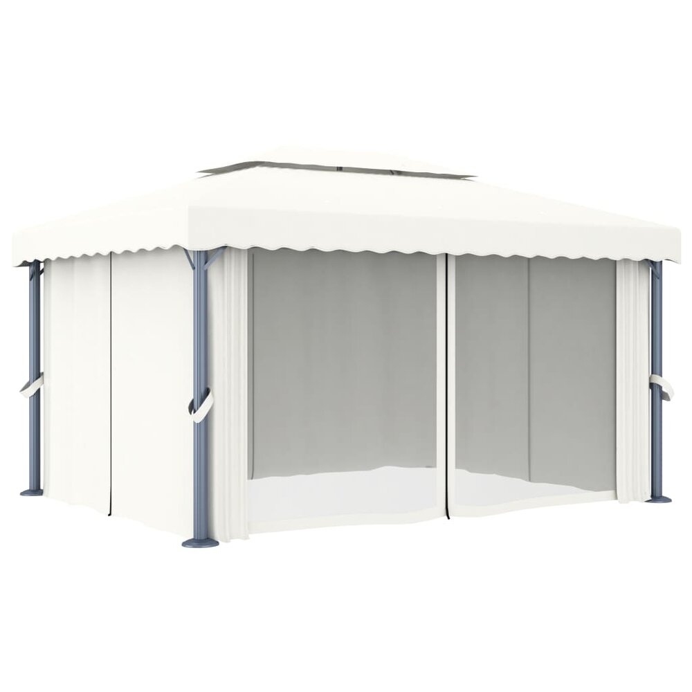 Partytent Prieel met gordijn en LED-lichtslinger 4x3 m cr&egrave;mewit