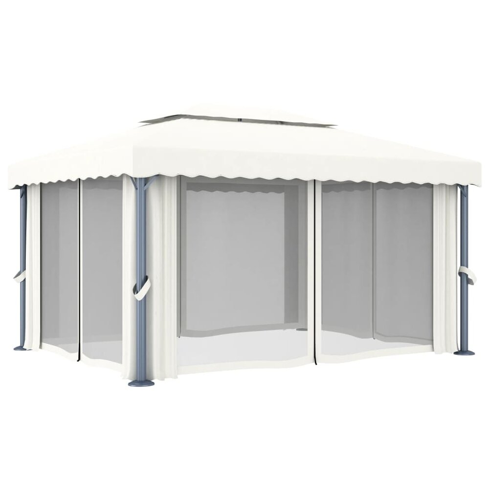 Partytent Prieel met gordijn en LED-lichtslinger 4x3 m cr&egrave;mewit