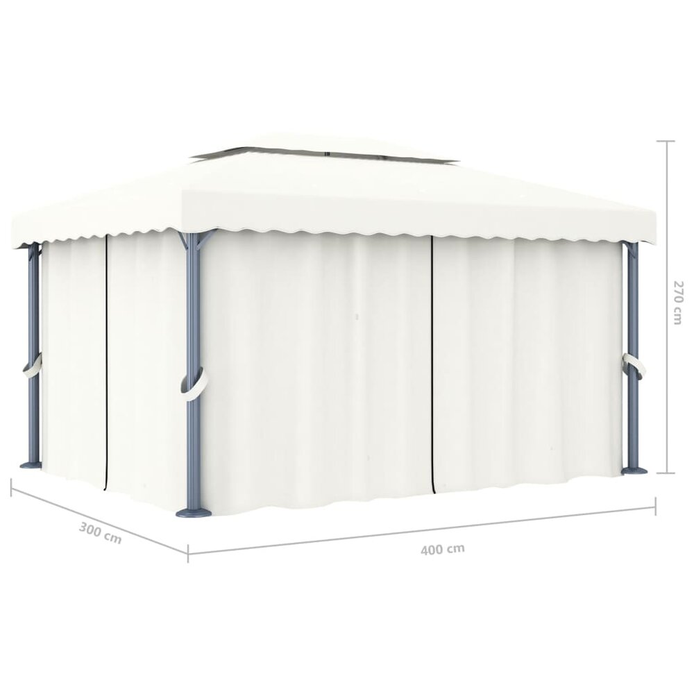 Partytent Prieel met gordijn en LED-lichtslinger 4x3 m cr&egrave;mewit