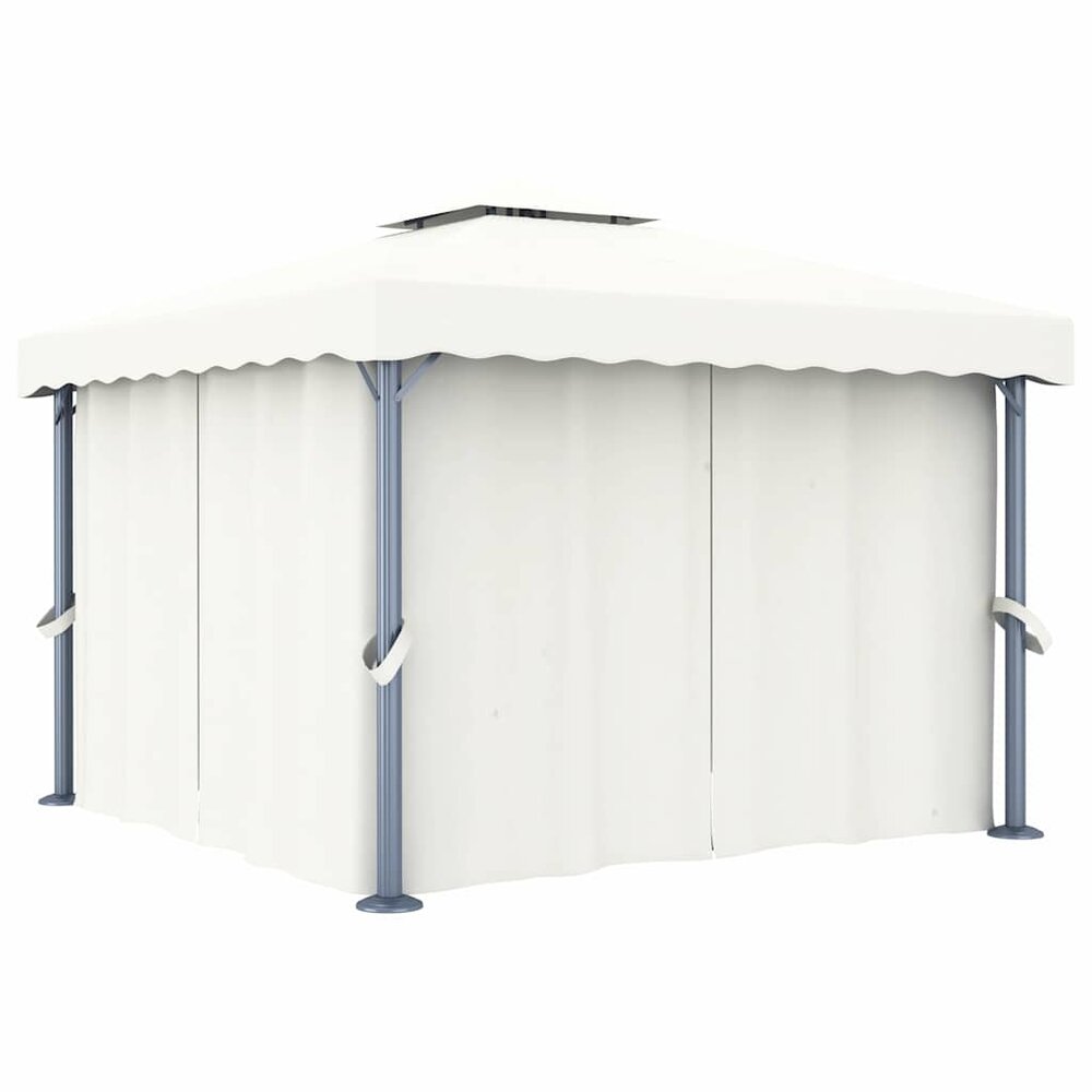 Partytent Prieel met gordijn en LED-lichtslinger 3x3 m cr&egrave;mewit