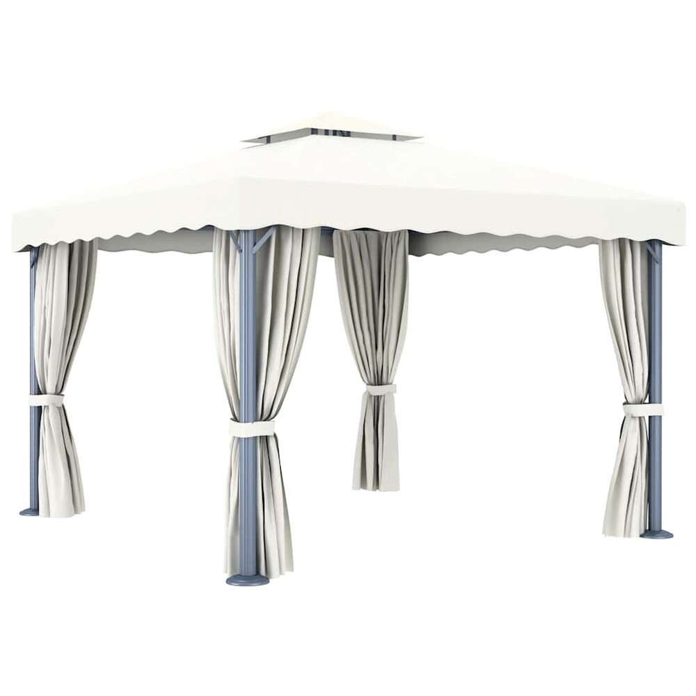 Partytent Prieel met gordijn en LED-lichtslinger 3x3 m cr&egrave;mewit