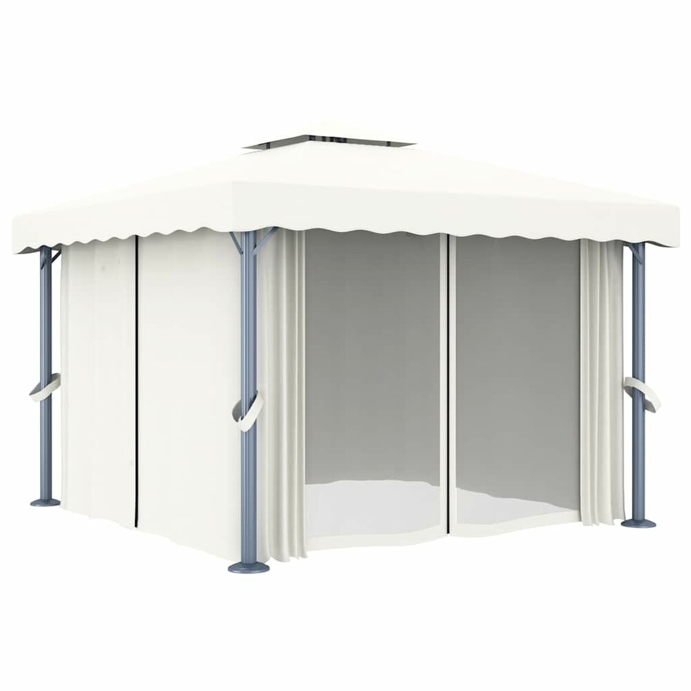 Partytent Prieel met gordijn en LED-lichtslinger 3x3 m cr&egrave;mewit