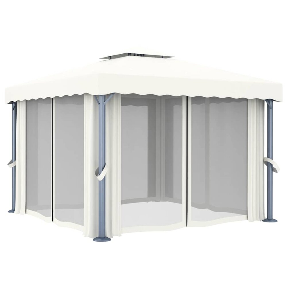 Partytent Prieel met gordijn en LED-lichtslinger 3x3 m cr&egrave;mewit