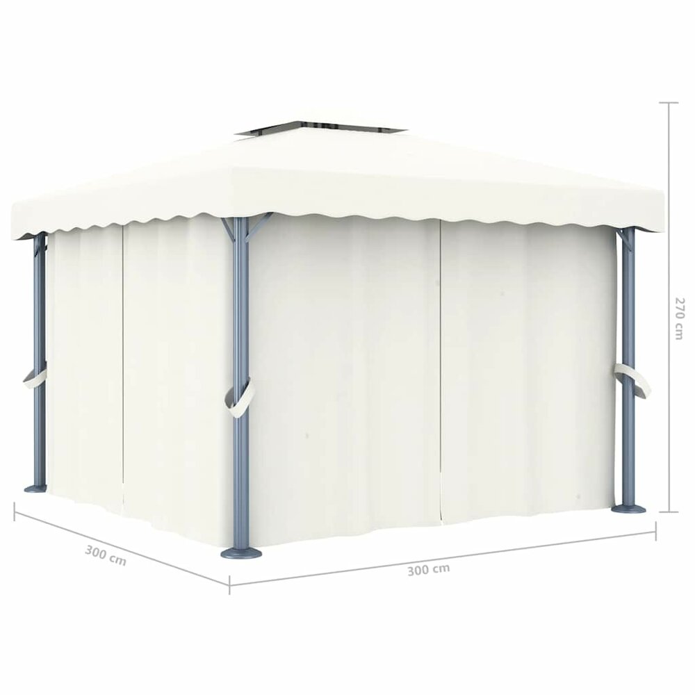 Partytent Prieel met gordijn en LED-lichtslinger 3x3 m cr&egrave;mewit