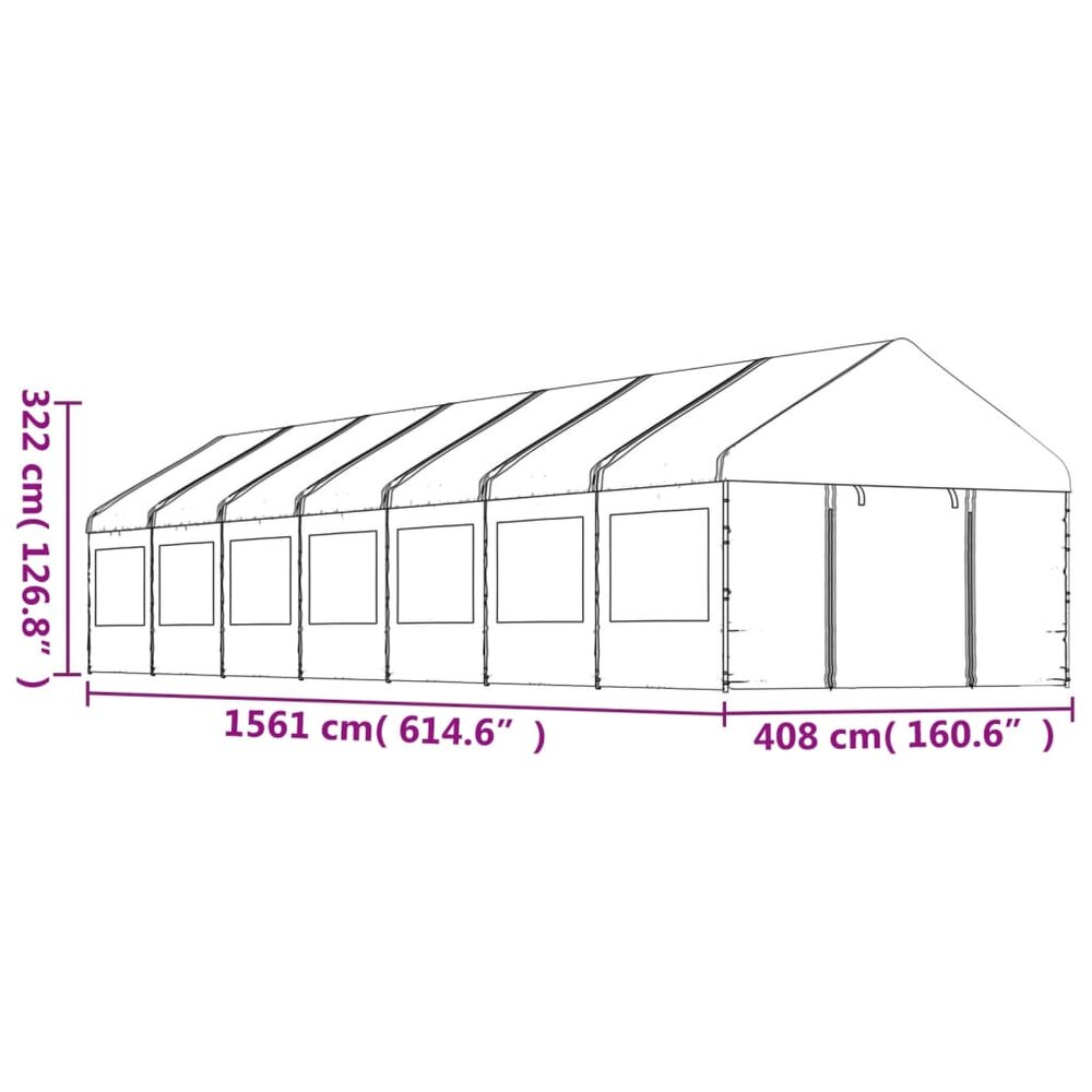 Partytent Prieel met dak 15,61x4,08x3,22 m polyetheen wit