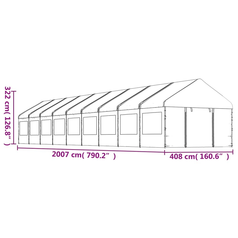 Partytent Prieel met dak 20,07x4,08x3,22 m polyetheen wit