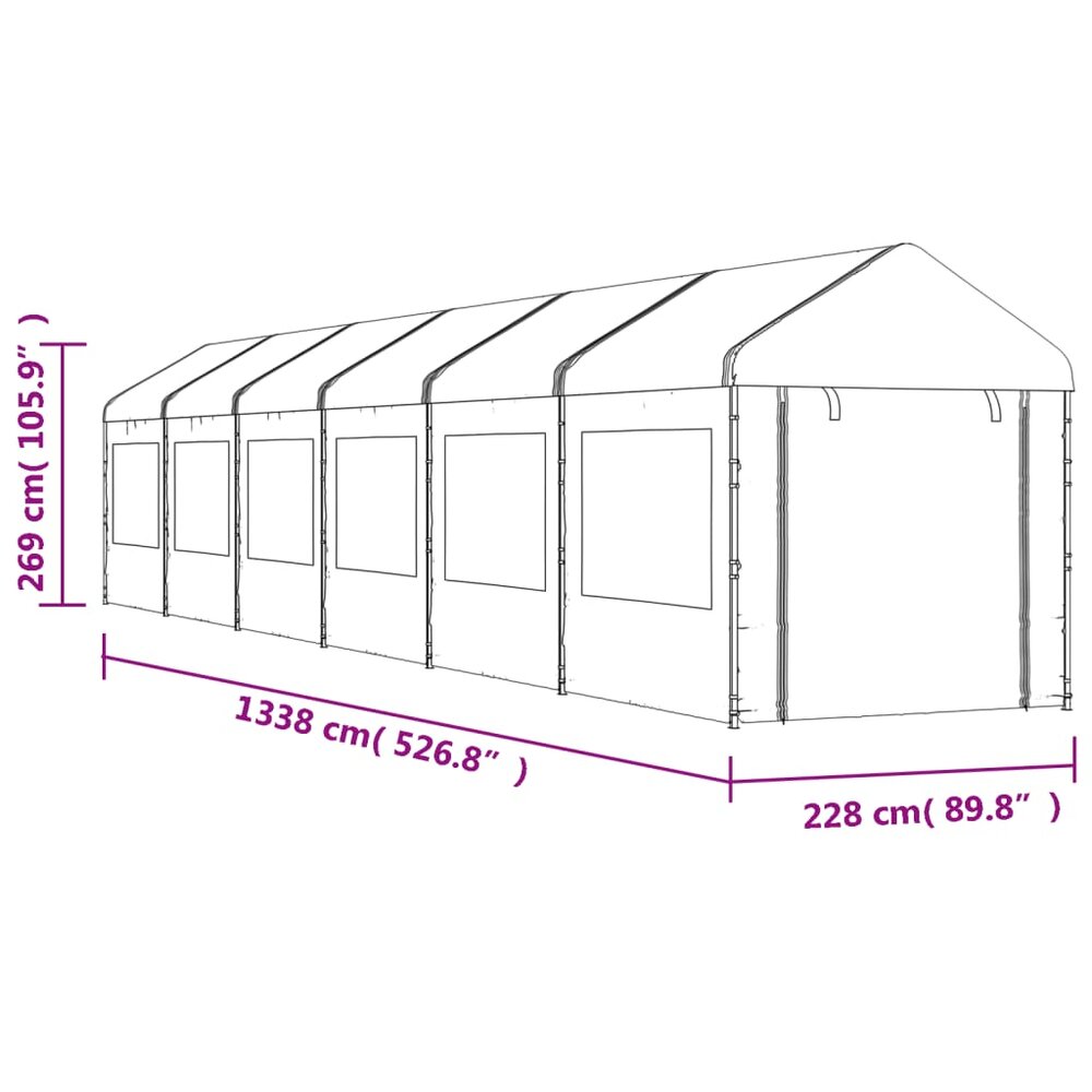 Partytent Prieel met dak 13,38x2,28x2,69 m polyetheen wit