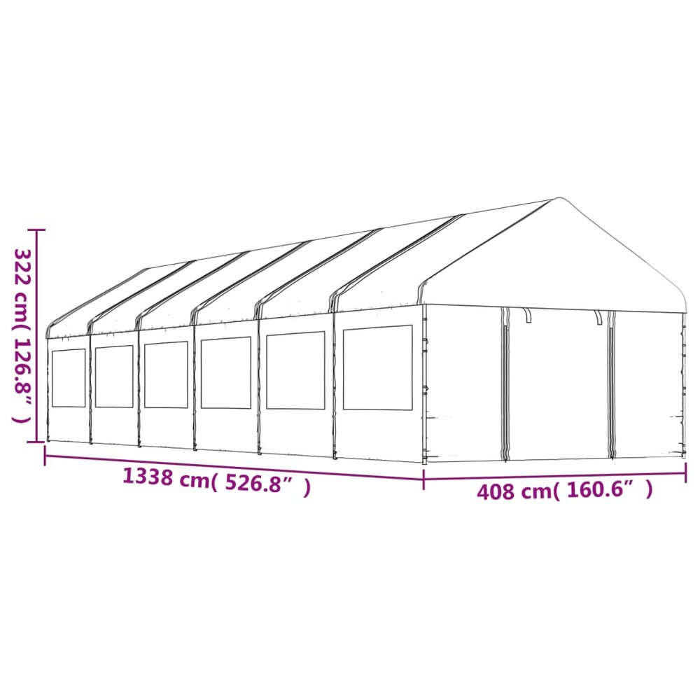 Partytent Prieel met dak 13,38x4,08x3,22 m polyetheen wit