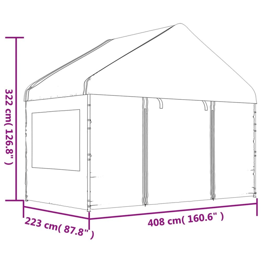 Partytent Prieel met dak 13,38x4,08x3,22 m polyetheen wit
