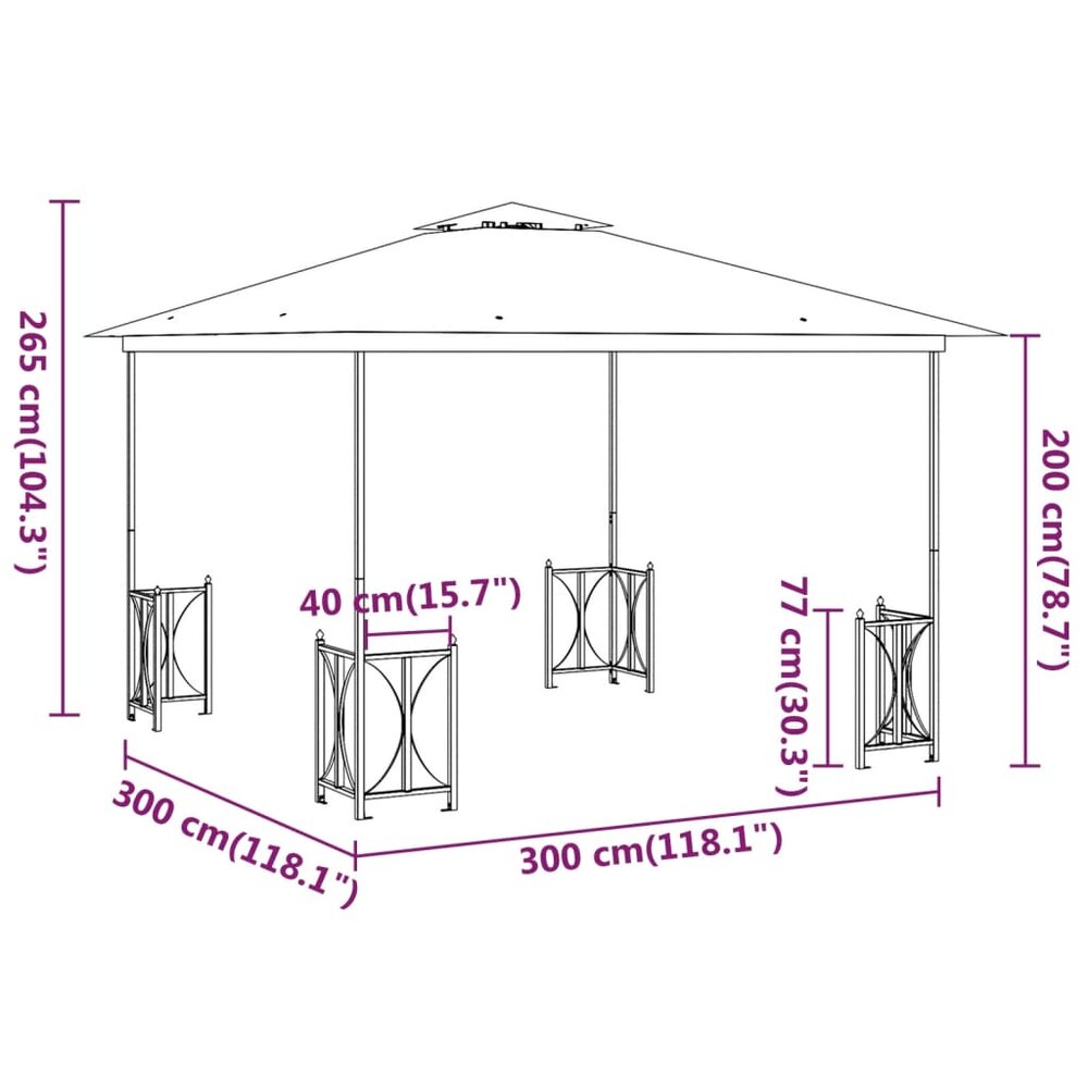 Partytent Prieel met zijwanden en dubbel dak 3x3 m antracietkleurig
