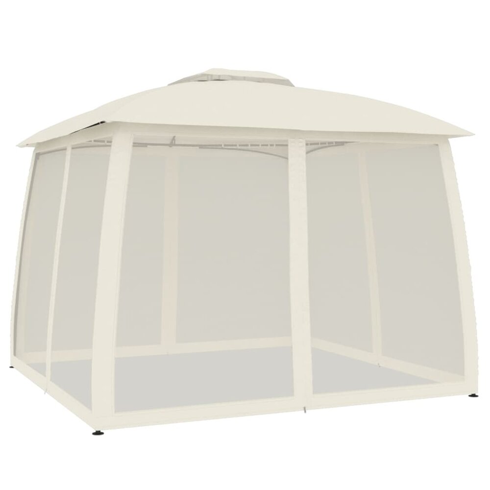 Partytent Prieel zijwanden van gaas en dubbel dak 2,93x2,93 m staal cr&egrave;me