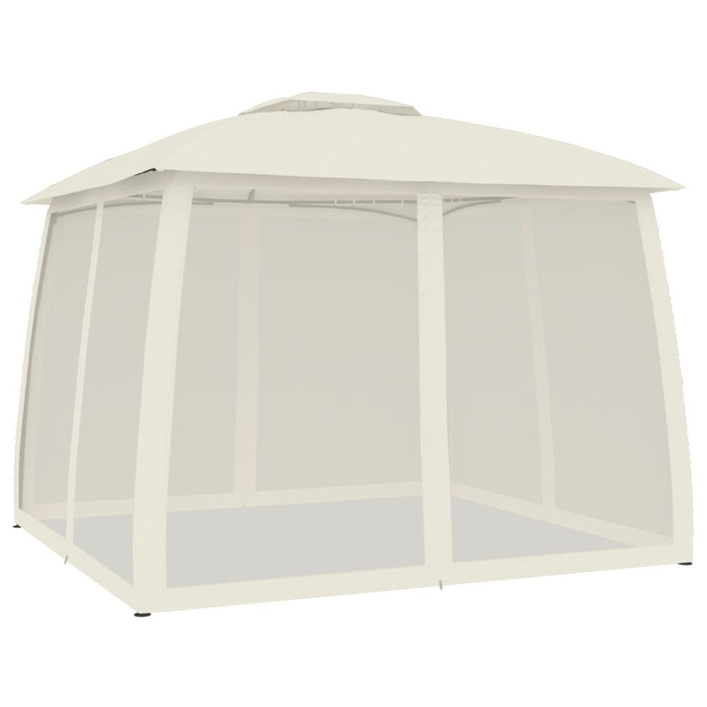 Partytent Prieel zijwanden van gaas en dubbel dak 2,93x2,93 m staal cr&egrave;me