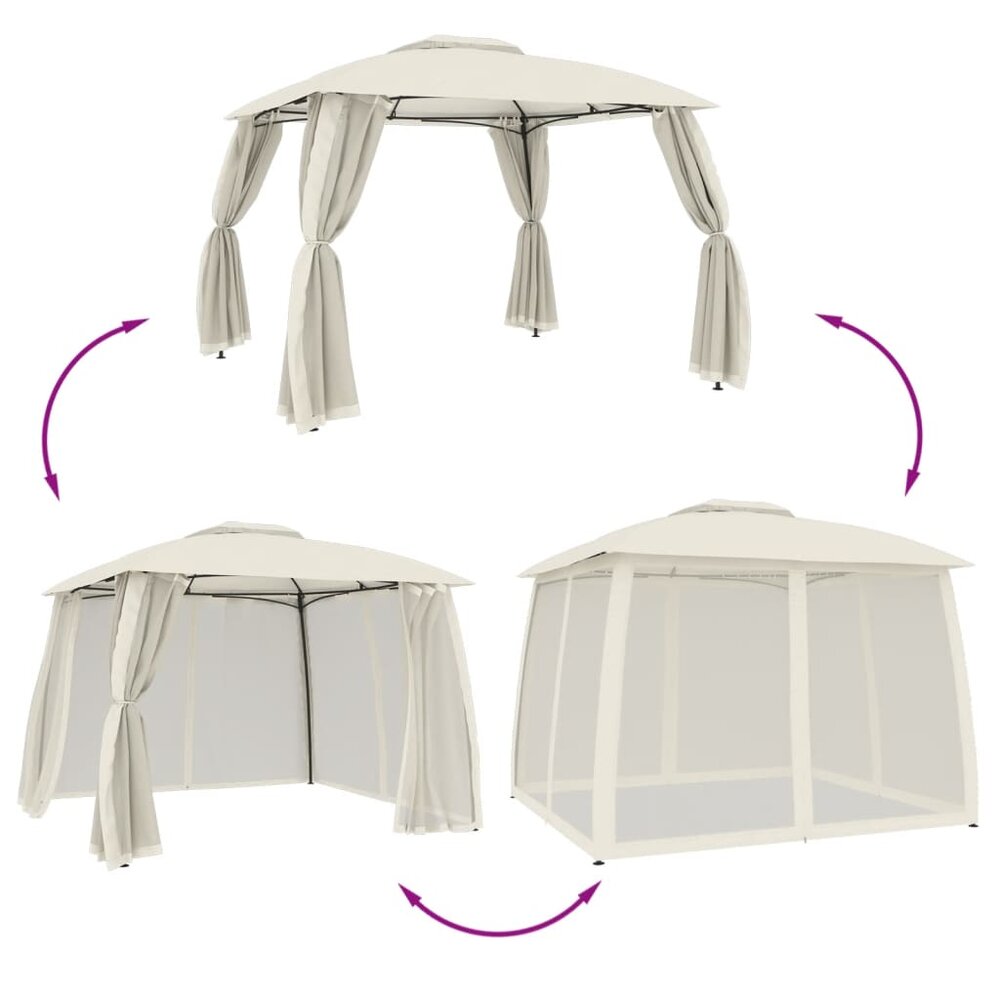 Partytent Prieel zijwanden van gaas en dubbel dak 2,93x2,93 m staal cr&egrave;me