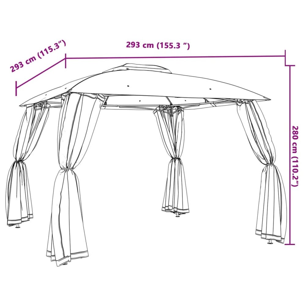 Partytent Prieel zijwanden van gaas en dubbel dak 2,93x2,93 m staal cr&egrave;me