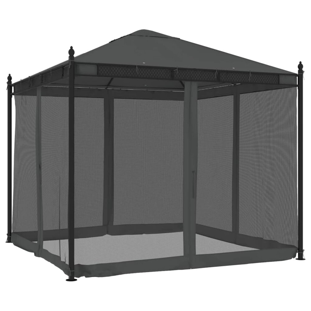 Partytent Prieel met zijwanden van gaas 2,93x2,93m staal antracietkleurig