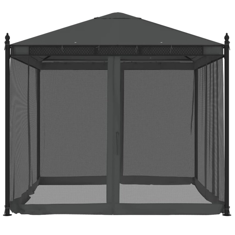 Partytent Prieel met zijwanden van gaas 2,93x2,93m staal antracietkleurig