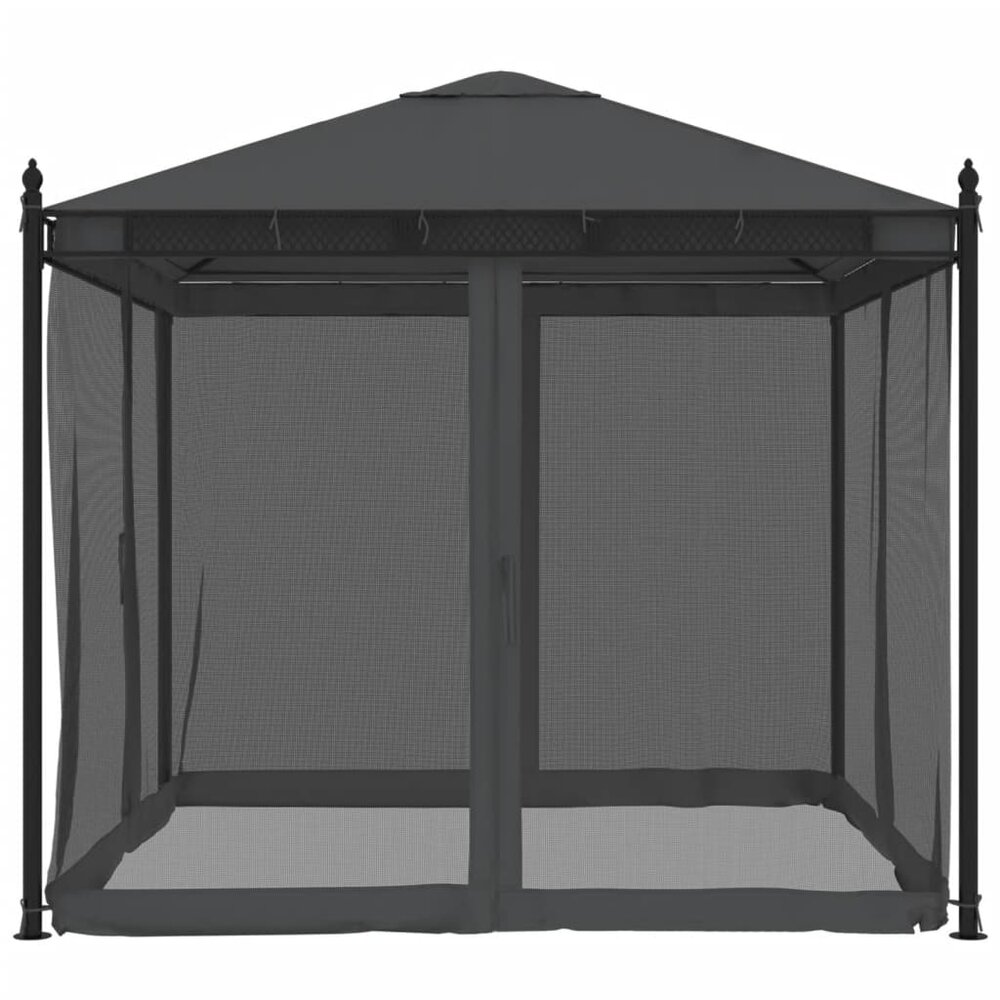 Partytent Prieel met zijwanden van gaas 2,93x2,93m staal antracietkleurig