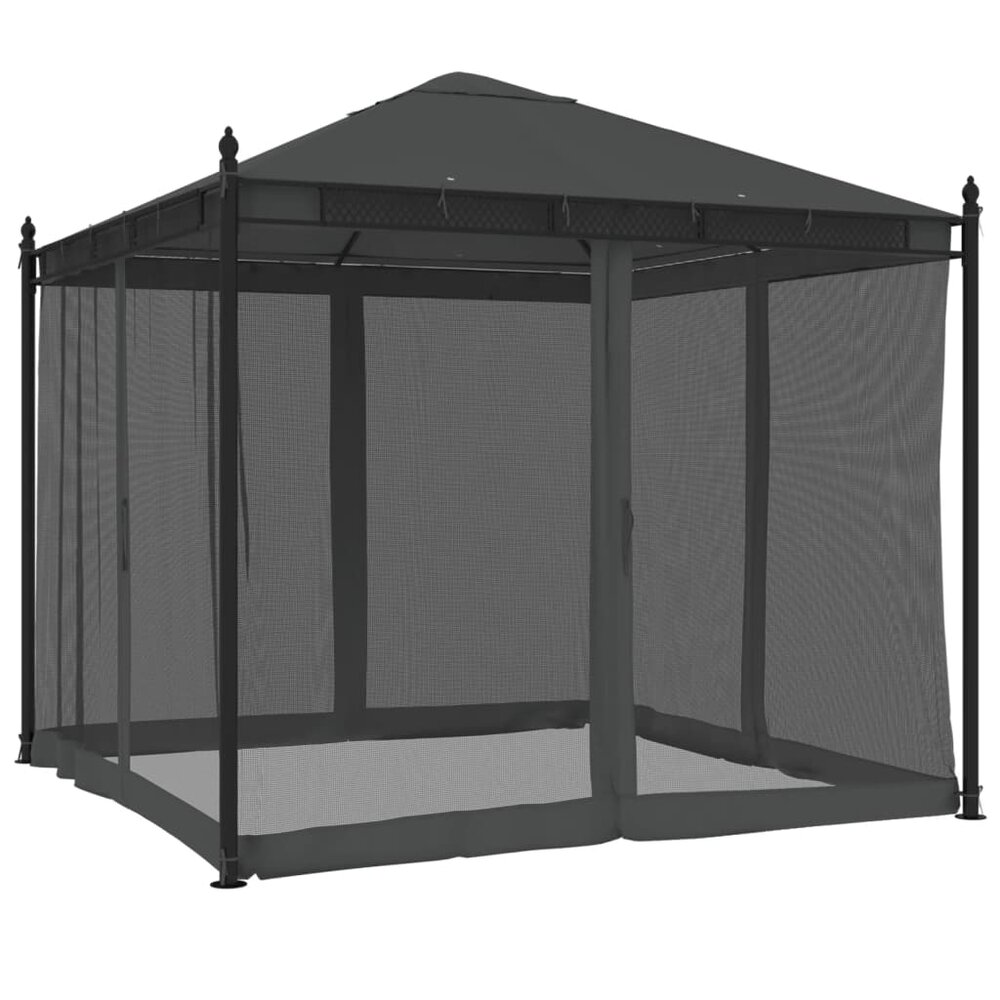Partytent Prieel met zijwanden van gaas 2,93x2,93m staal antracietkleurig