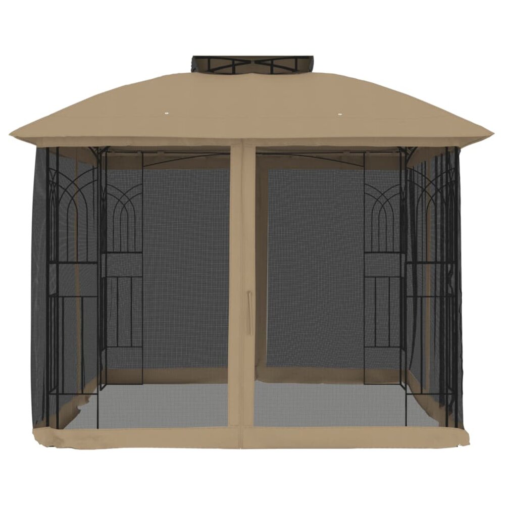 Partytent met zijwanden van gaas en dubbel dak 2,94x2,94 m staal taupe