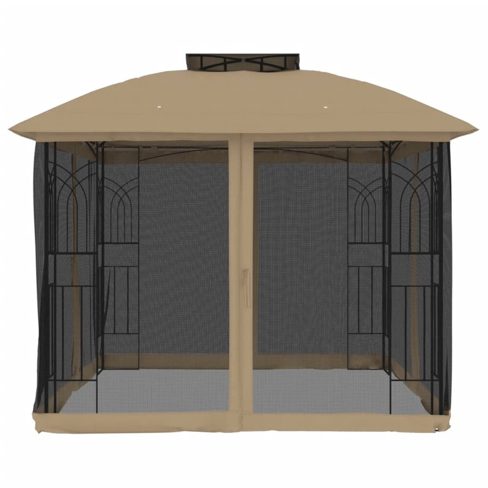 Partytent met zijwanden van gaas en dubbel dak 2,94x2,94 m staal taupe