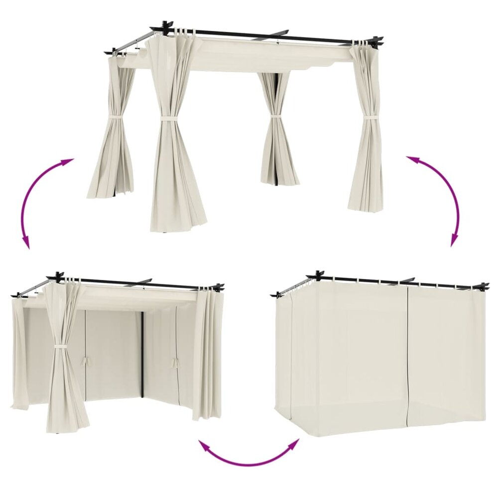 Prieel partytent met gordijnen 3x3 m staal cr&egrave;mekleurig