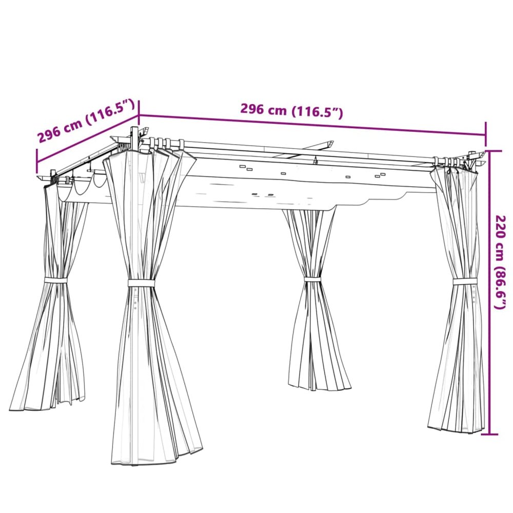 Prieel partytent met gordijnen 3x3 m staal cr&egrave;mekleurig