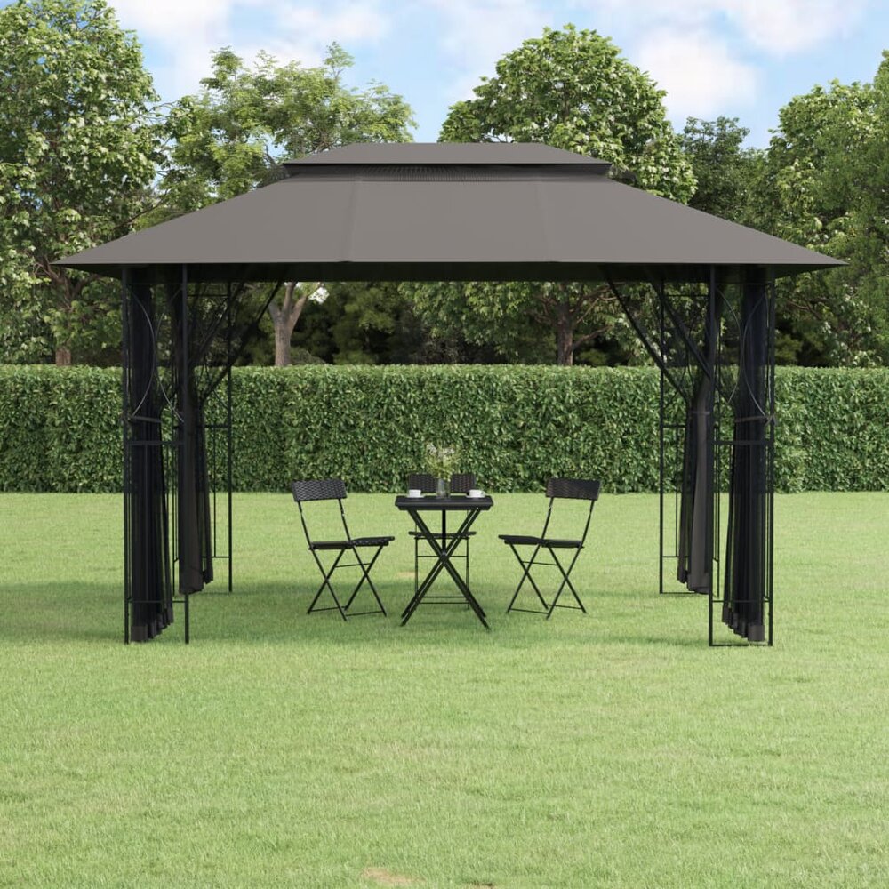 Partytent Prieel met zijwanden 400x300x270 cm staal antracietkleurig