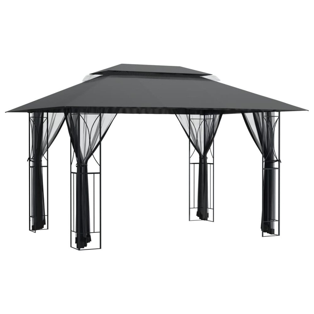 Partytent Prieel met zijwanden 400x300x270 cm staal antracietkleurig