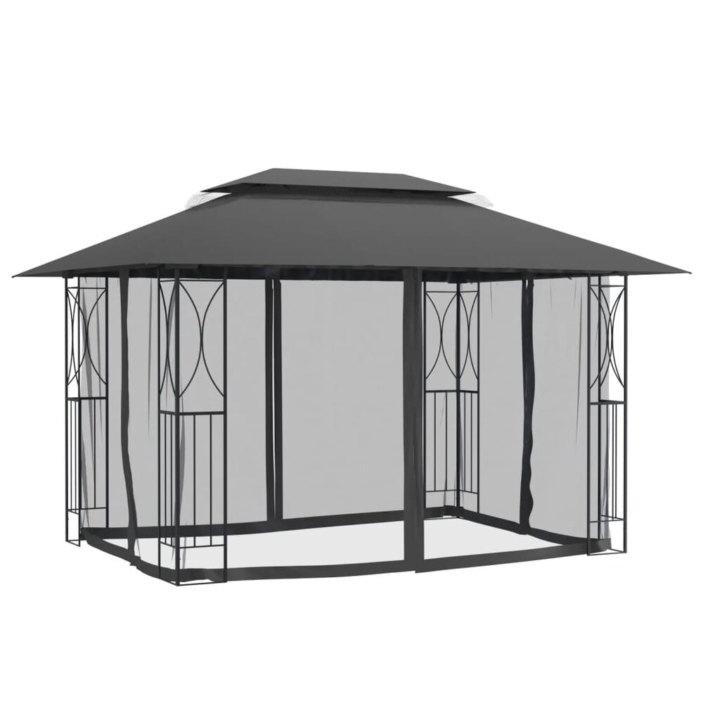 Partytent Prieel met zijwanden 400x300x270 cm staal antracietkleurig