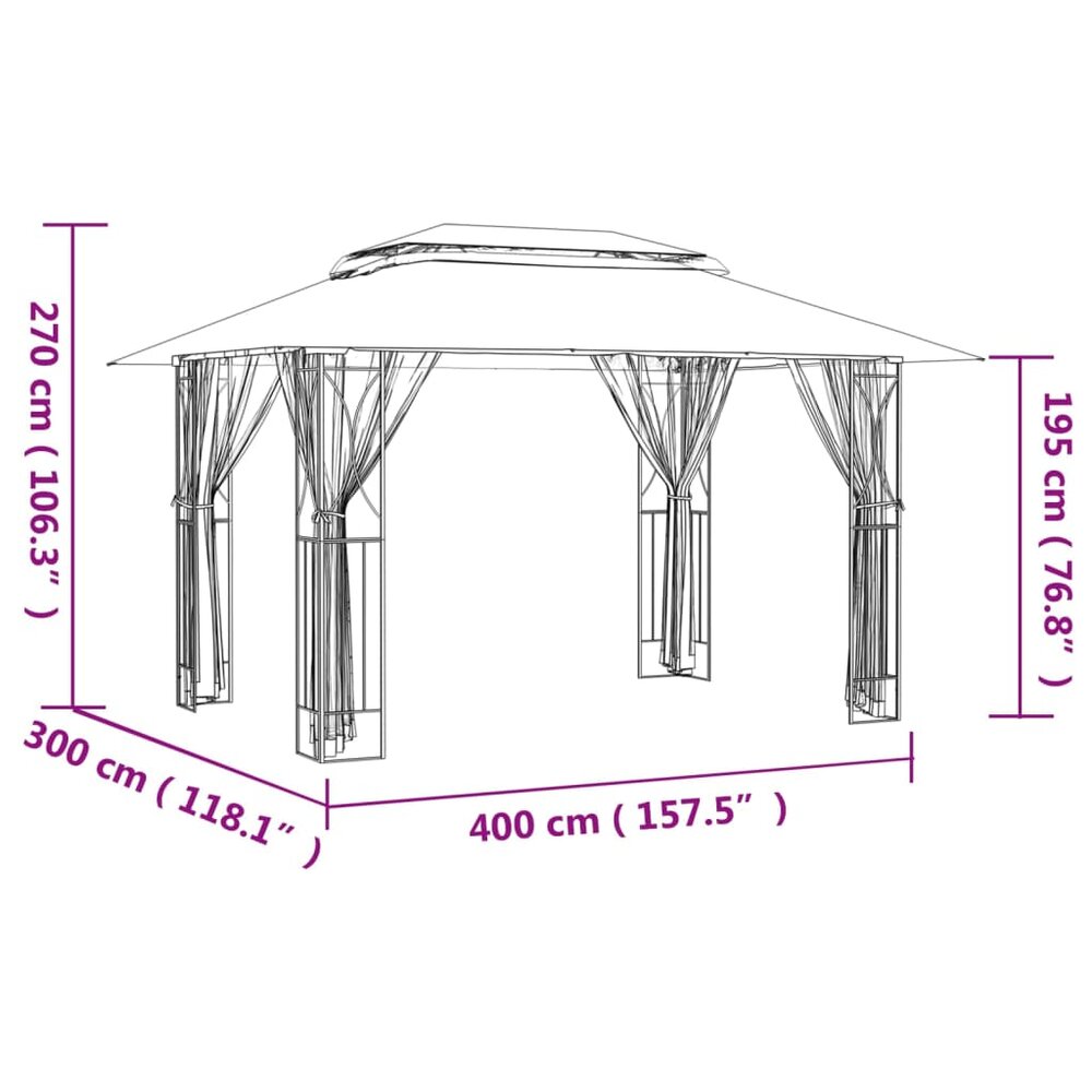 Partytent Prieel met zijwanden 400x300x270 cm staal antracietkleurig